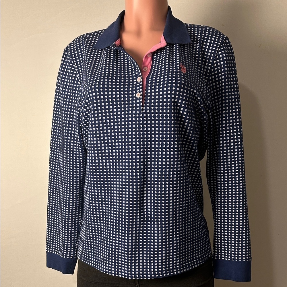 US Polo Association Polo Shirt  Logo Sz XL Casual Polka Dot Long Sleeve